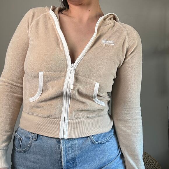 Vintage Y2K Guess Jeans Beige Zip-up Track Suit Jacket Sz S/P - Picture 1 of 8